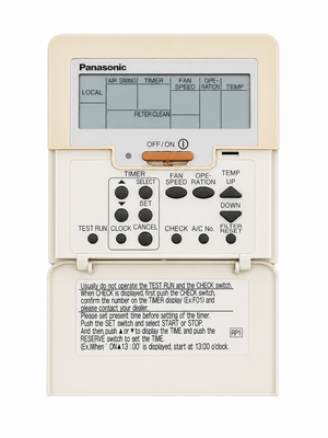 Panasonic Wired Remote with Japanese keypad. Compatible with CU-A24BBP5 and similar models. Your existing overlay sticker will fit perfectly over the Japanese keypad without any issues, allowing you to maintain your preferred labeling while using this replacement remote.